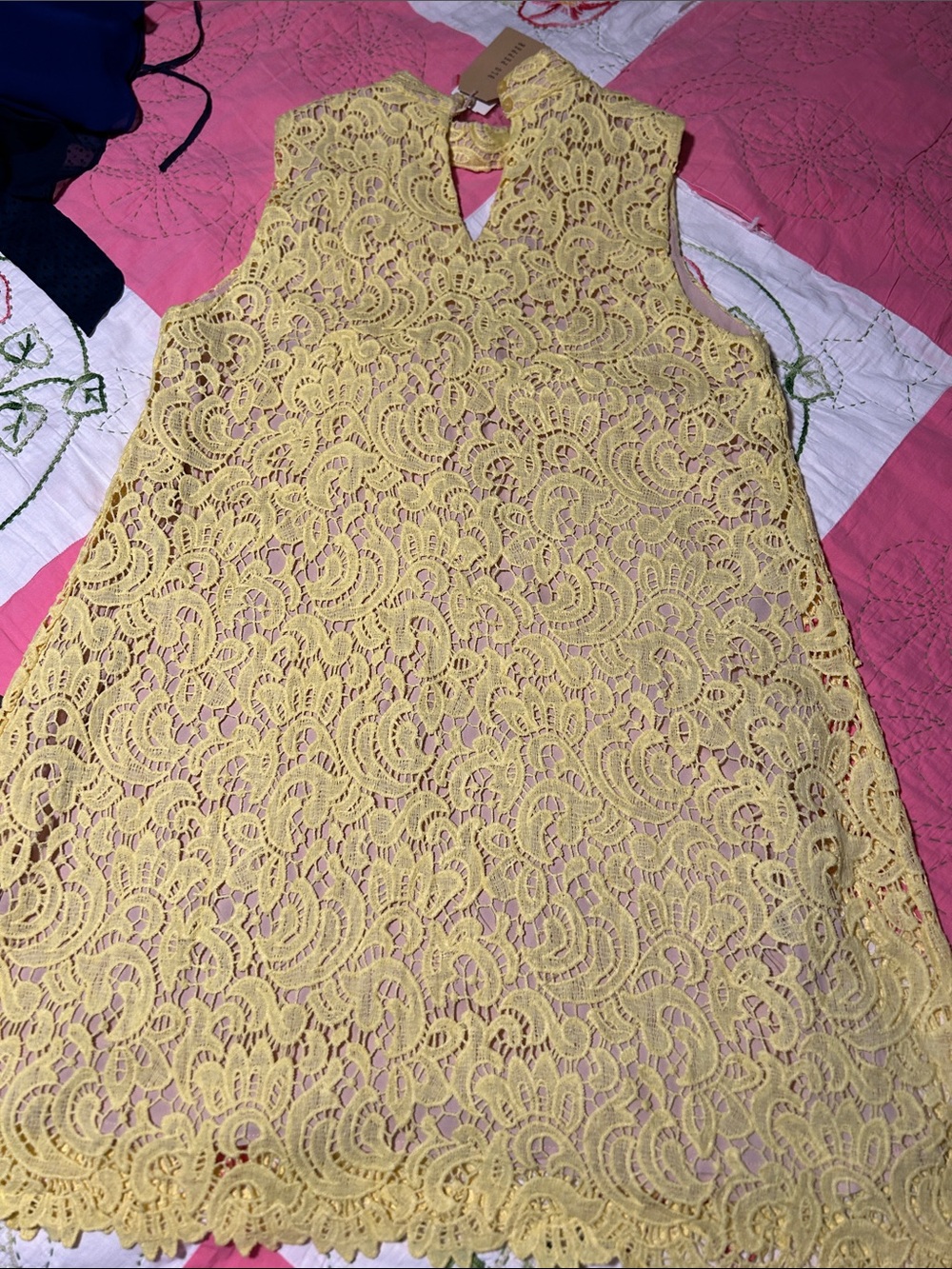 Blu Pepper Yellow Lace Dress with Scalloped Trim